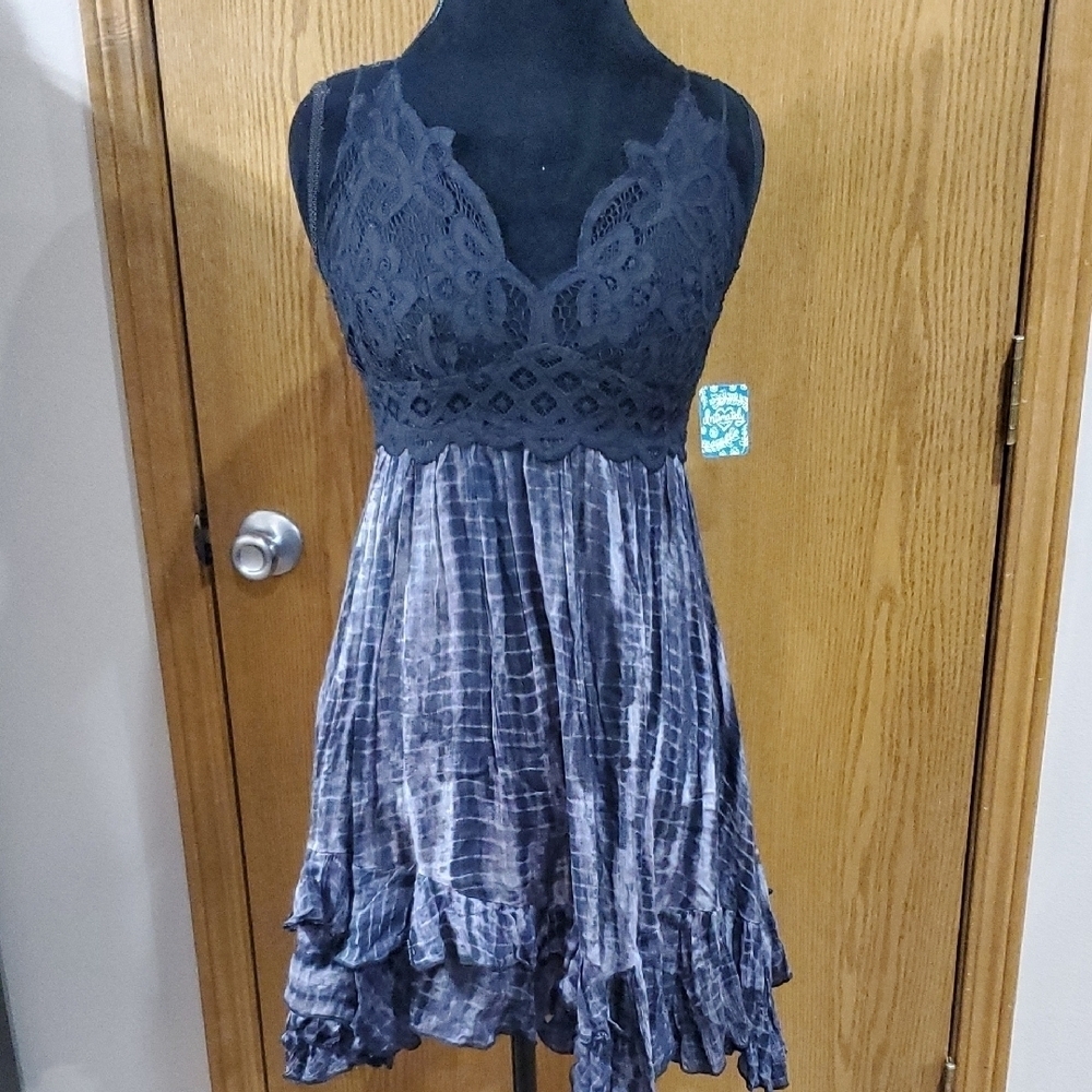 Free People Black and Gray Lace Trim Nightgown